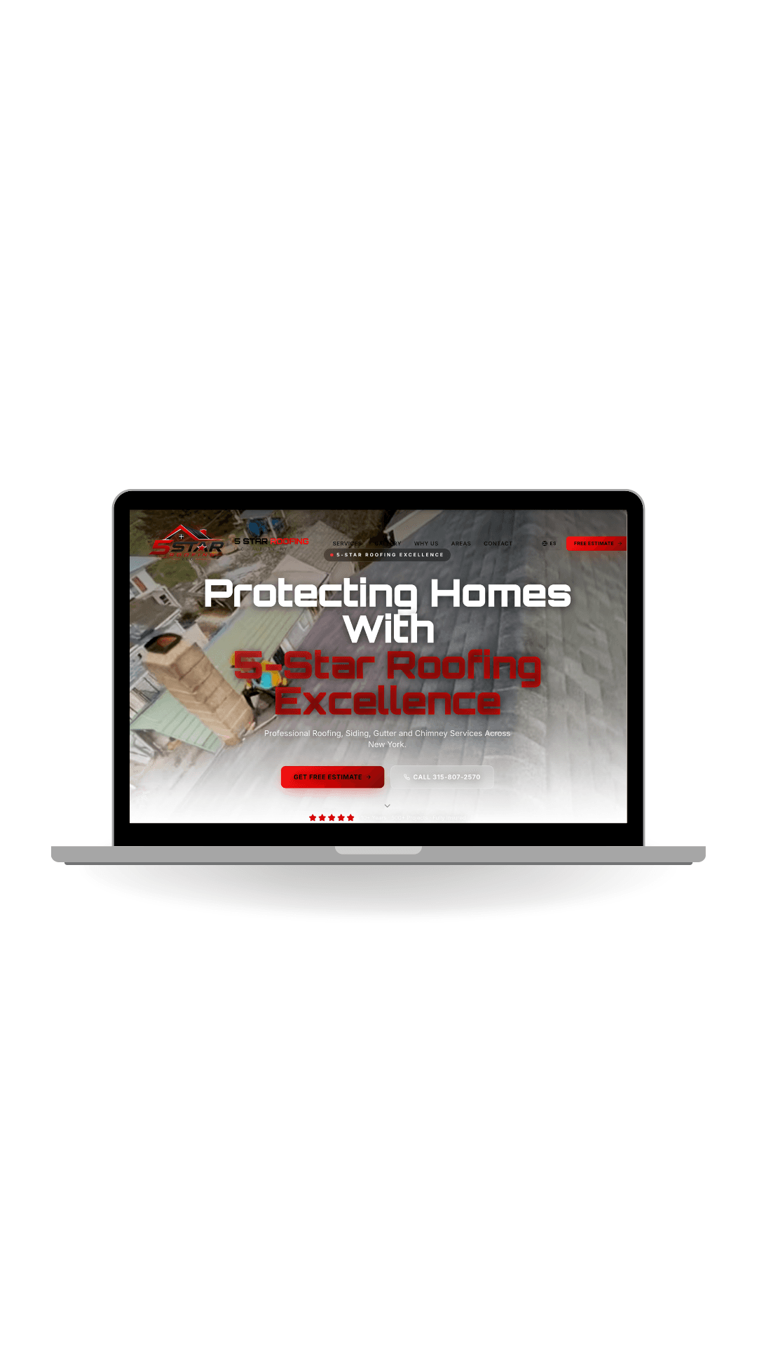5 Star Roofing website built by Celer