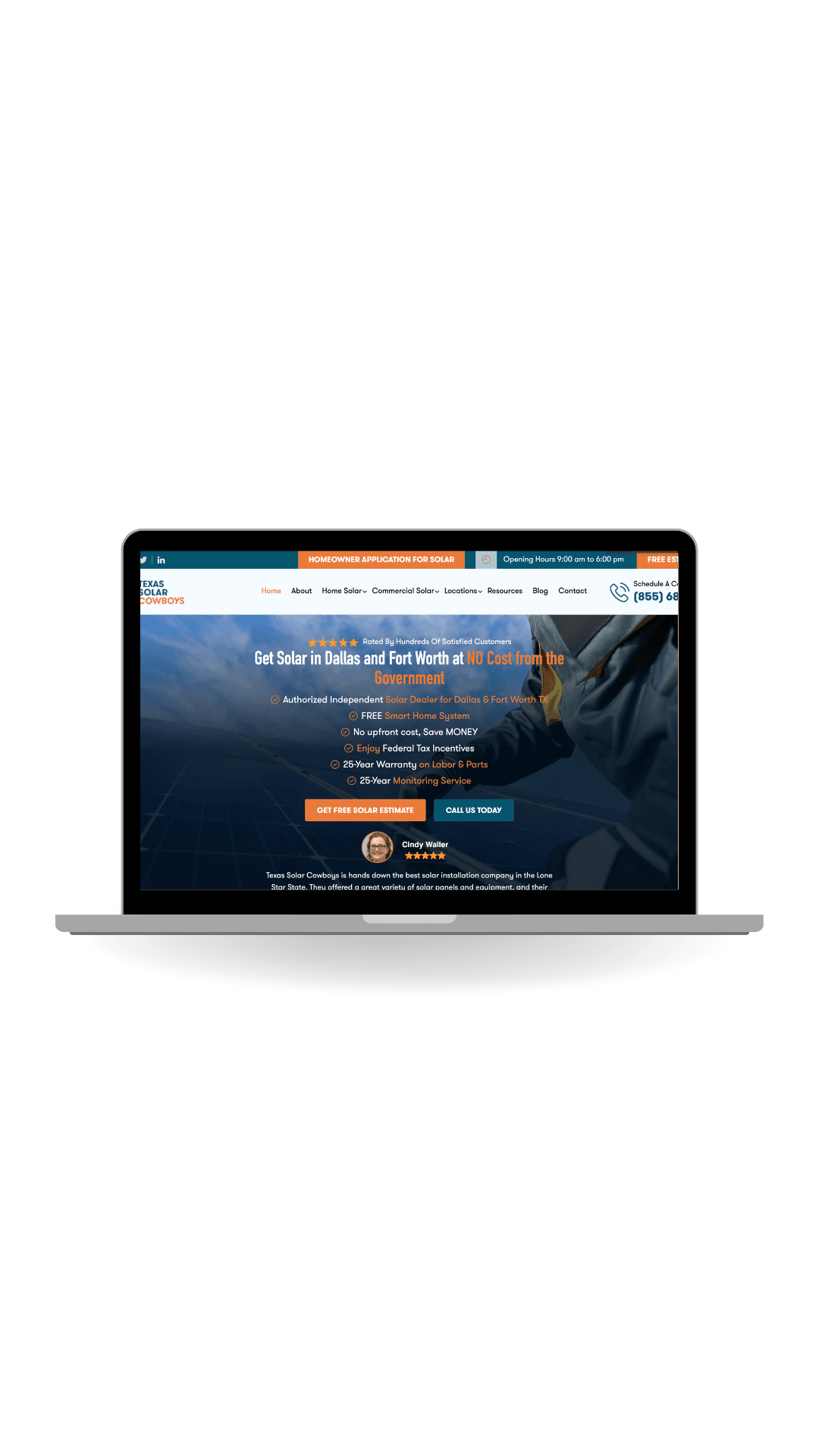 Contractor website built by Celer for Texas Solar Cowboys